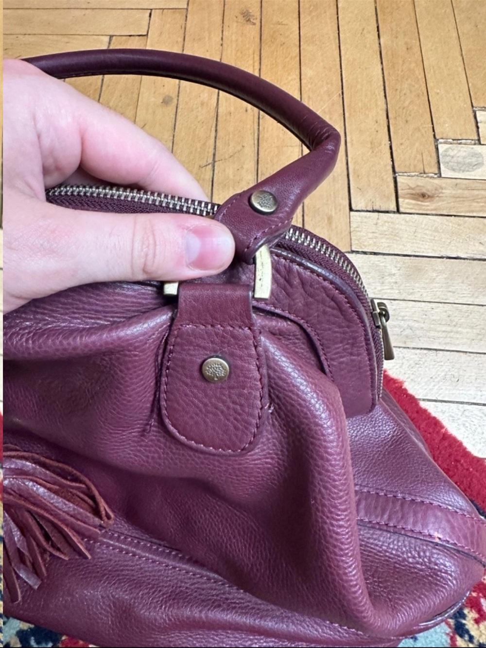 Mulberry Purple Leather Tote with Tassel - Picture 9 of 13